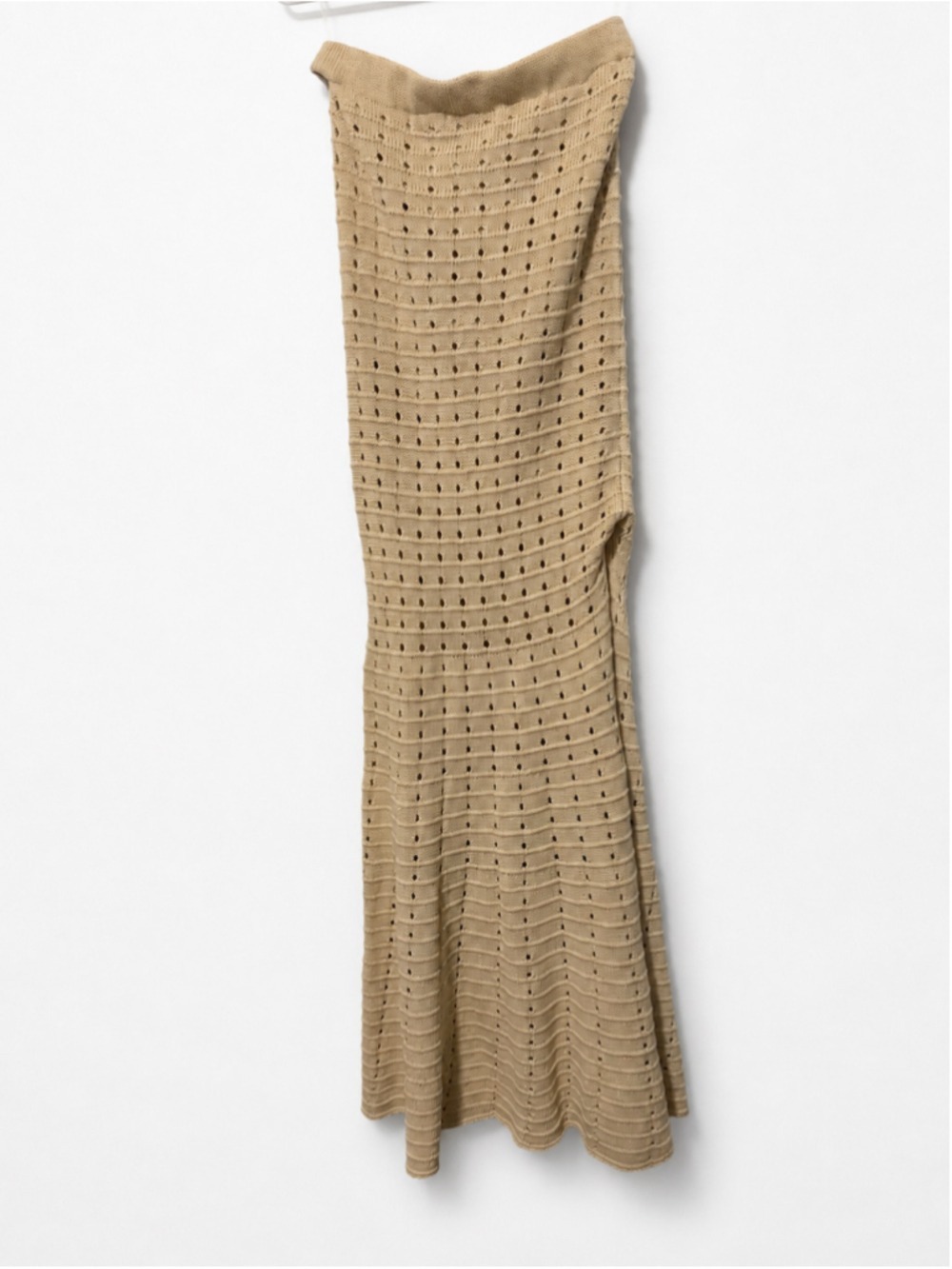 FORE Women’s Size L Beige Crochet Knit Strapless Maxi Dress Side Slit Boho - Picture 2 of 5